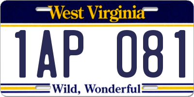 WV license plate 1AP081