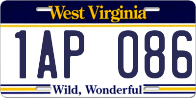 WV license plate 1AP086