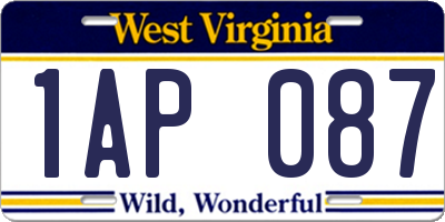 WV license plate 1AP087