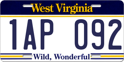 WV license plate 1AP092