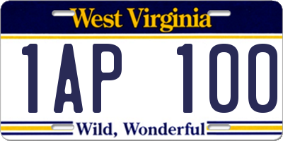 WV license plate 1AP100