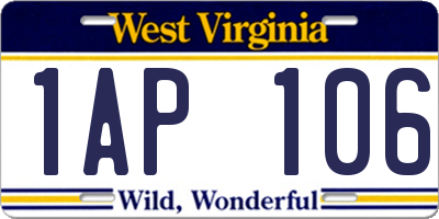 WV license plate 1AP106