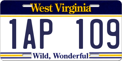 WV license plate 1AP109