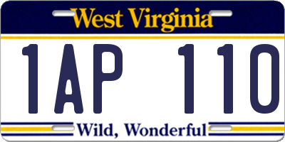 WV license plate 1AP110