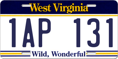 WV license plate 1AP131
