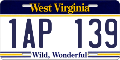 WV license plate 1AP139