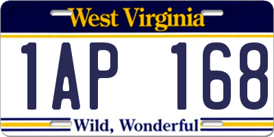 WV license plate 1AP168