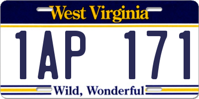 WV license plate 1AP171