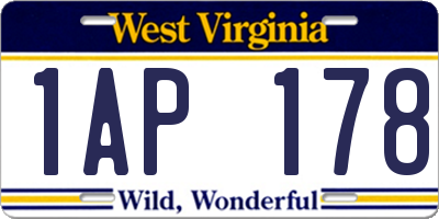 WV license plate 1AP178