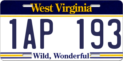 WV license plate 1AP193