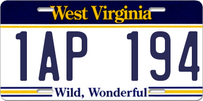 WV license plate 1AP194