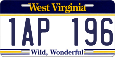 WV license plate 1AP196