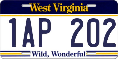 WV license plate 1AP202