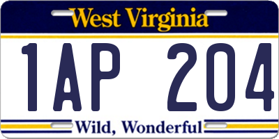 WV license plate 1AP204