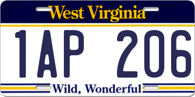 WV license plate 1AP206