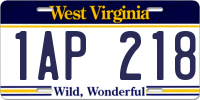 WV license plate 1AP218