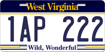 WV license plate 1AP222