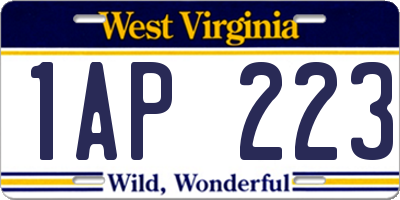 WV license plate 1AP223