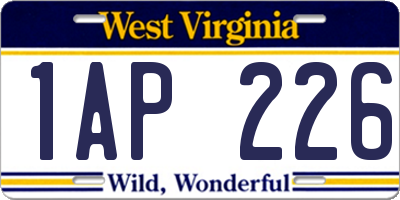 WV license plate 1AP226