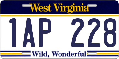 WV license plate 1AP228