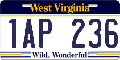 WV license plate 1AP236
