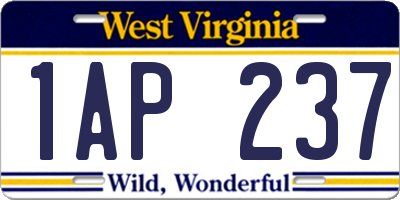 WV license plate 1AP237