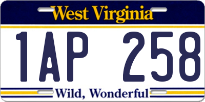 WV license plate 1AP258
