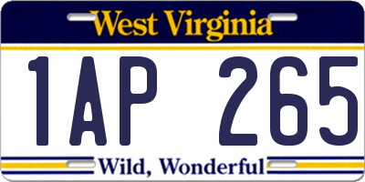 WV license plate 1AP265