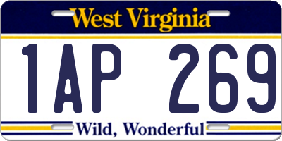 WV license plate 1AP269