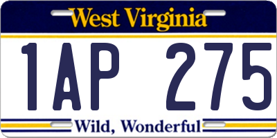 WV license plate 1AP275