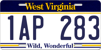 WV license plate 1AP283