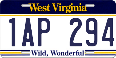 WV license plate 1AP294