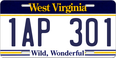 WV license plate 1AP301