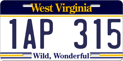 WV license plate 1AP315