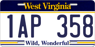 WV license plate 1AP358
