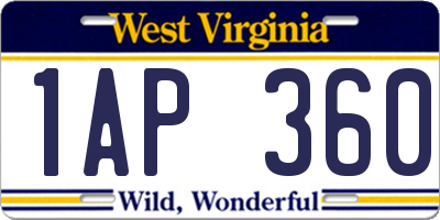 WV license plate 1AP360