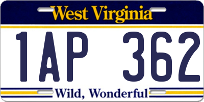 WV license plate 1AP362