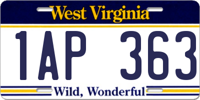 WV license plate 1AP363