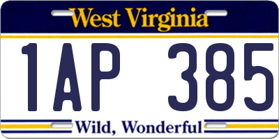 WV license plate 1AP385