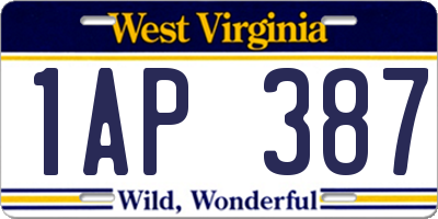 WV license plate 1AP387