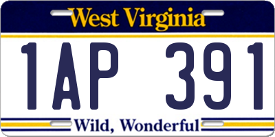 WV license plate 1AP391