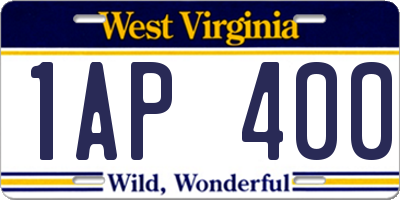 WV license plate 1AP400