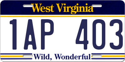 WV license plate 1AP403