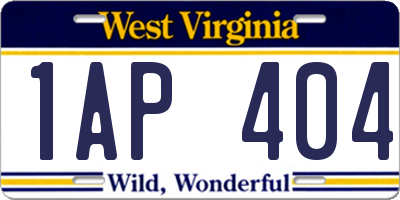 WV license plate 1AP404