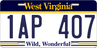 WV license plate 1AP407