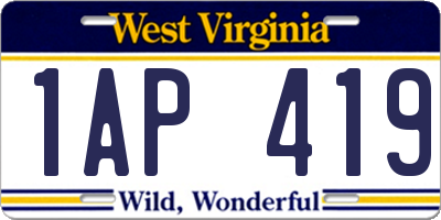 WV license plate 1AP419