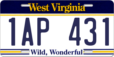 WV license plate 1AP431