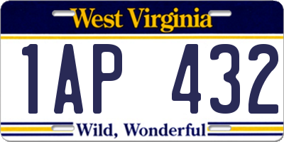 WV license plate 1AP432