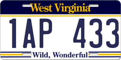 WV license plate 1AP433