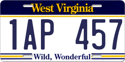 WV license plate 1AP457